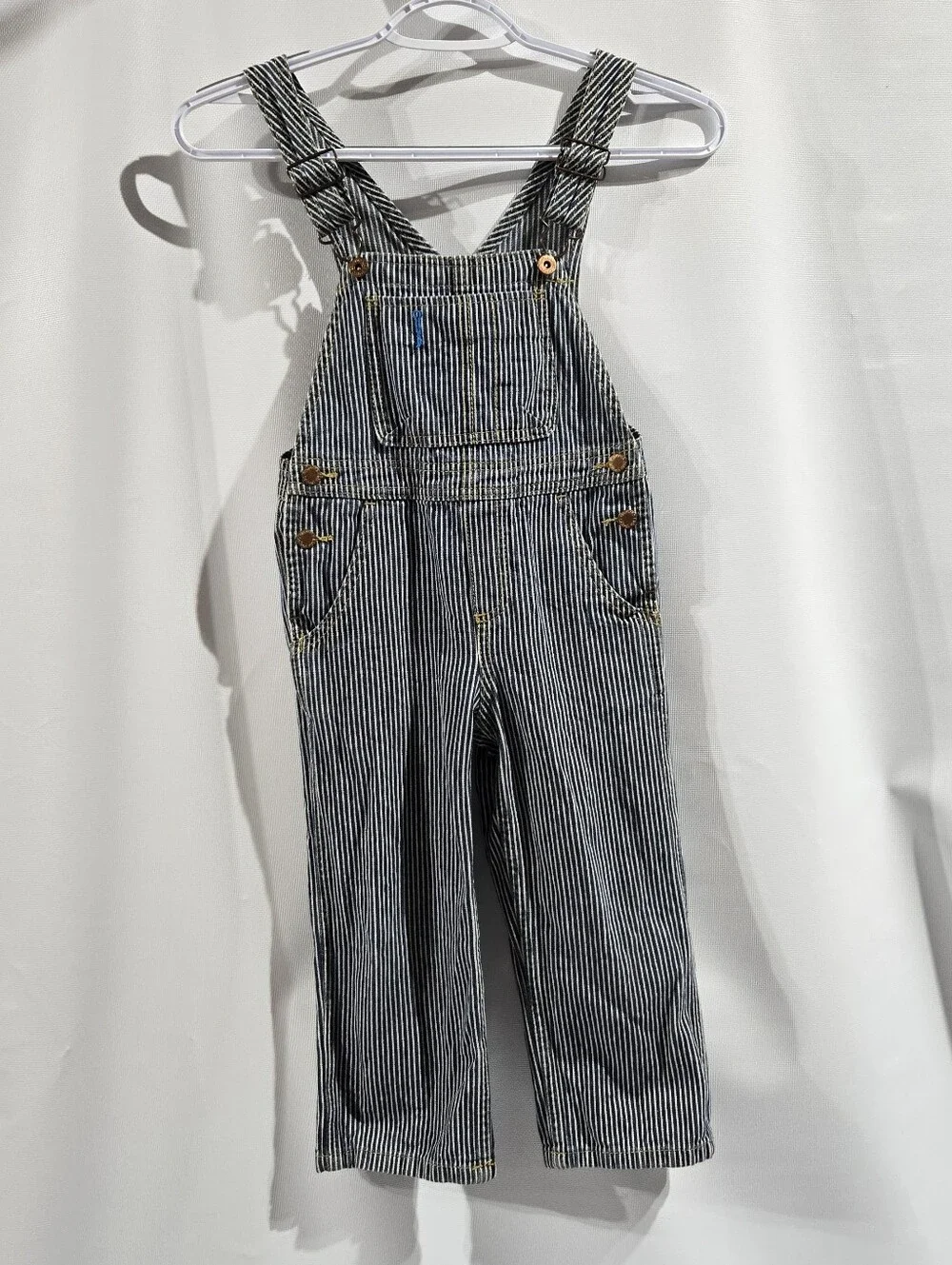 Oshkosh B'gosh Blue Striped 4t Boys Overalls 100% Cotton Copper Buttons